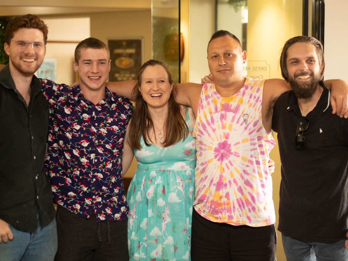 Group of friends together at a community celebration
